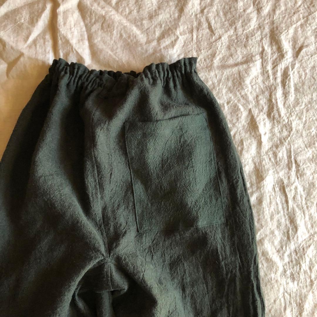 リネンウールのもんぺ　カーキグリーン