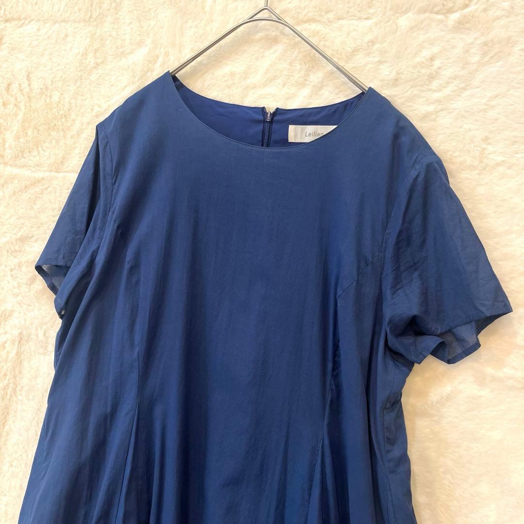 レリアン プラスハウス 13+ 13号 大きいサイズ 半袖 ロングワンピース 紺