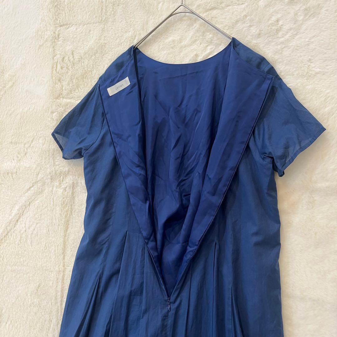 レリアン プラスハウス 13+ 13号 大きいサイズ 半袖 ロングワンピース 紺