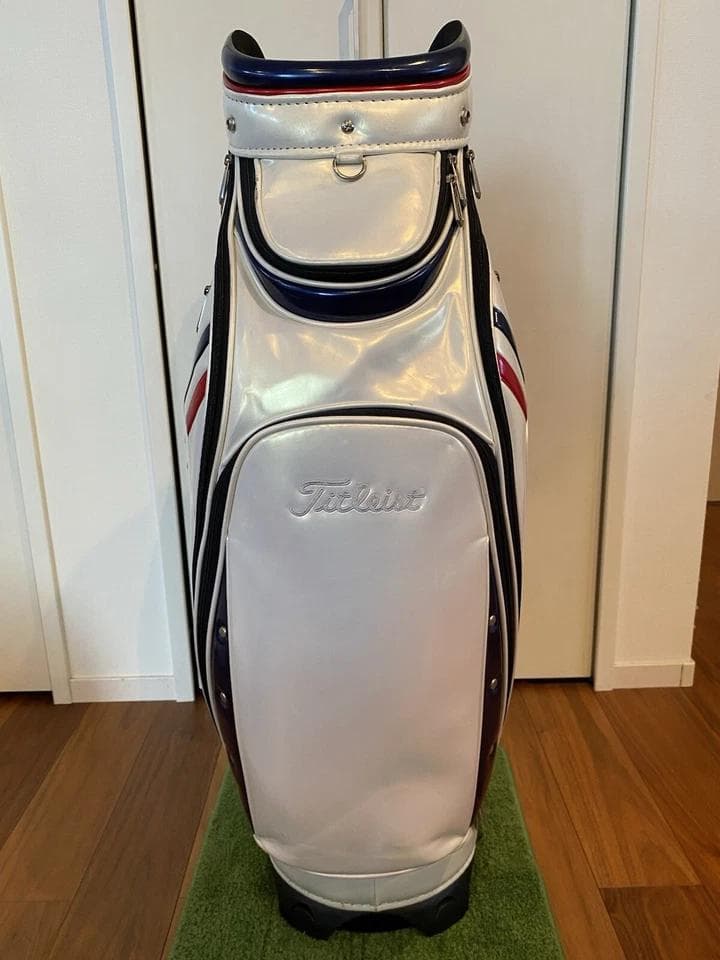 タイトリスト エナメル ゴルフバッグ カート キャディバッグ　青/赤ライン
