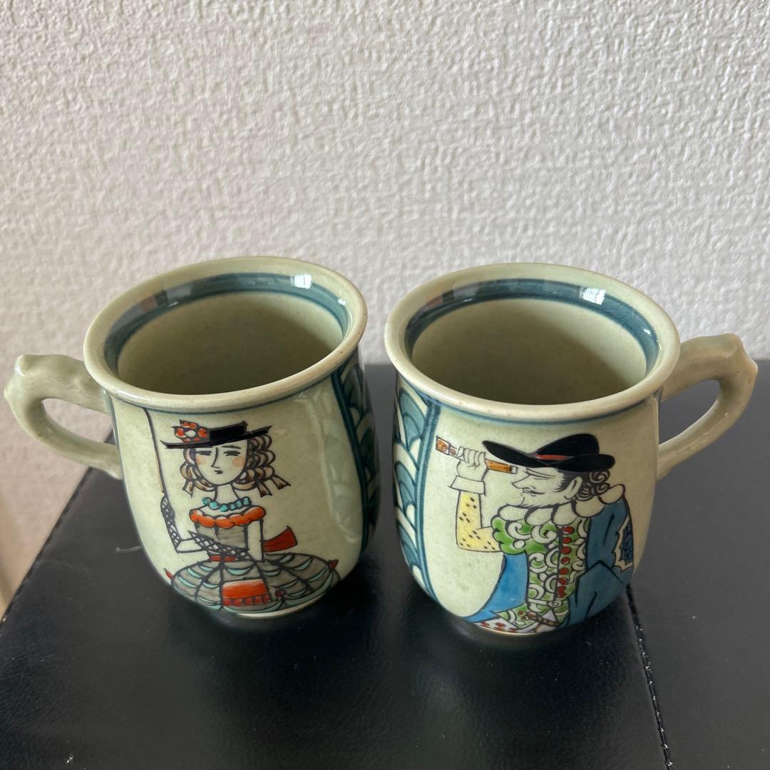 有田焼 古伊万里様式 南蛮人図柄 マグカップ　2客セット