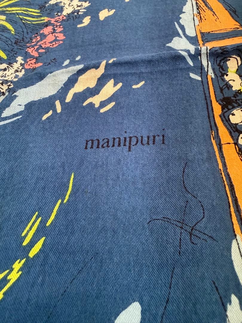 マニプリ ストール フリンジ　ネイビー シルクコットン　120