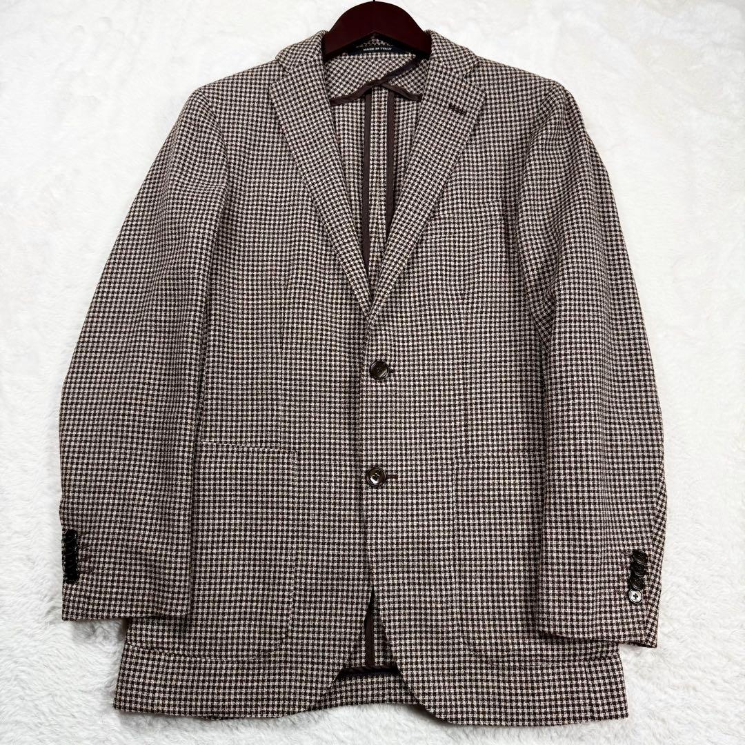 極美品タリアトーレ テーラードジャケット 千鳥格子柄 シルク 麻44