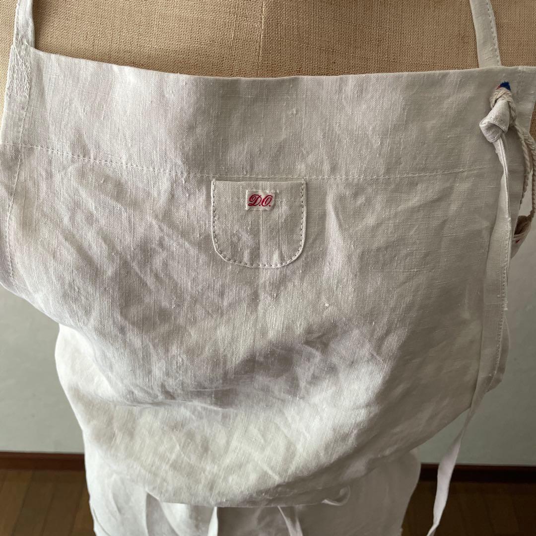 アンティーク　リネン　エプロン