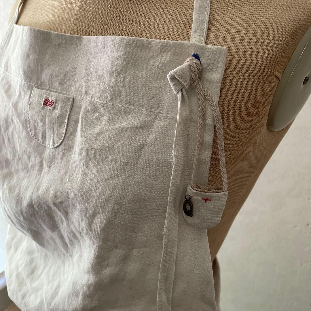 アンティーク　リネン　エプロン