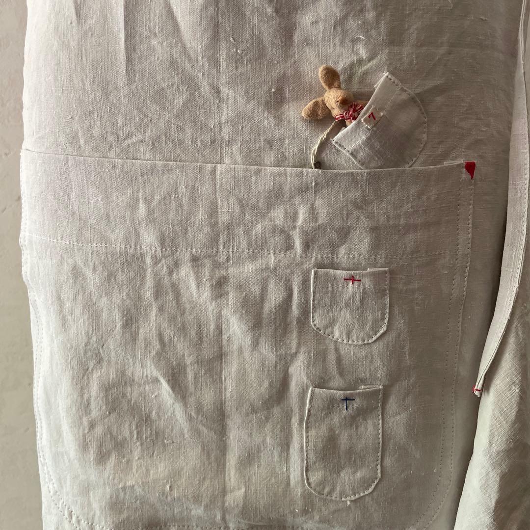 アンティーク　リネン　エプロン