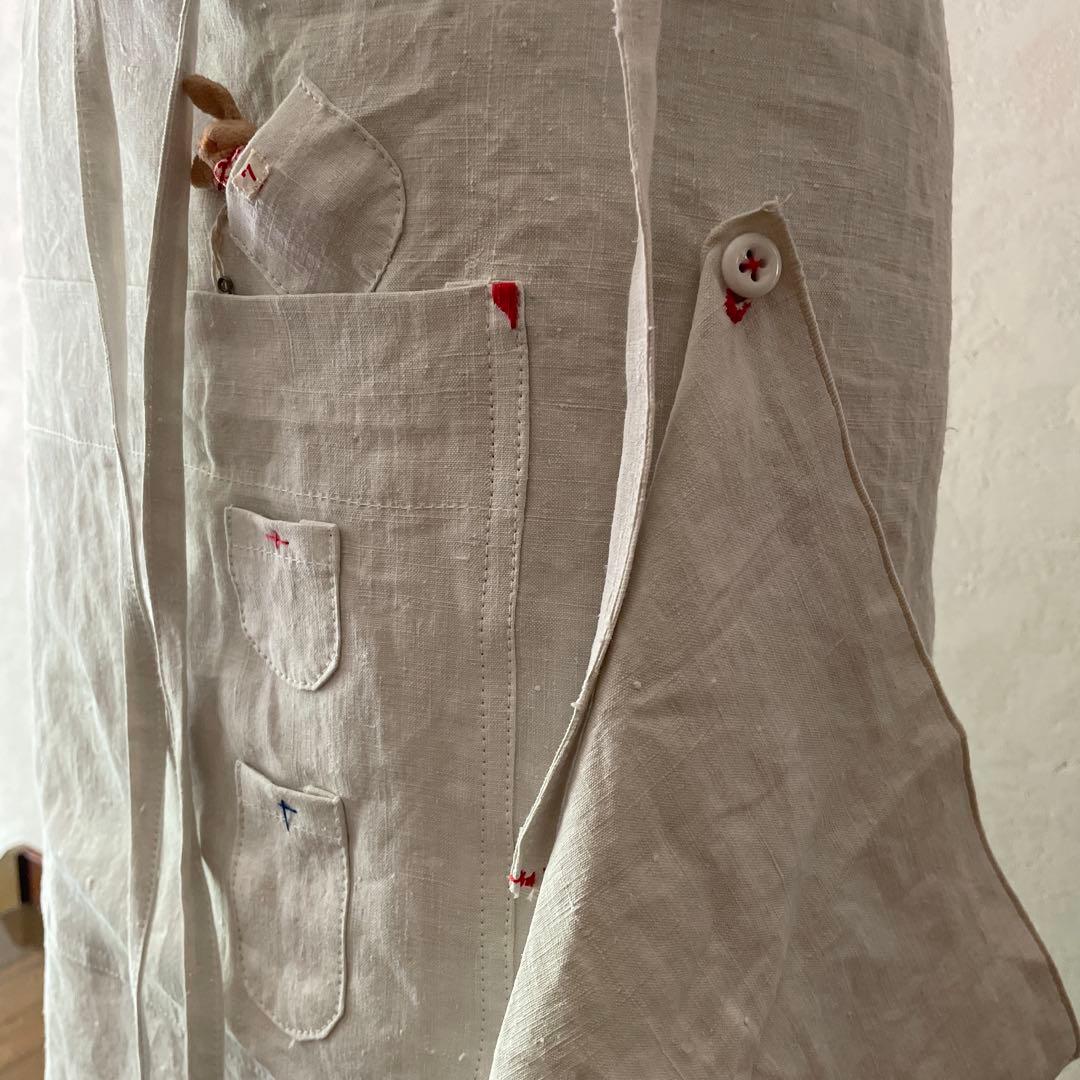 アンティーク　リネン　エプロン