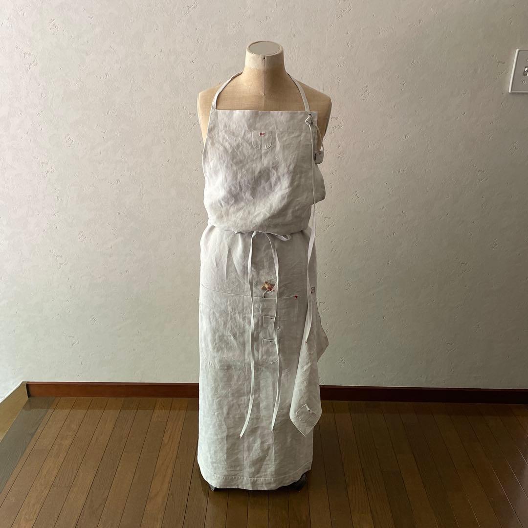 アンティーク　リネン　エプロン