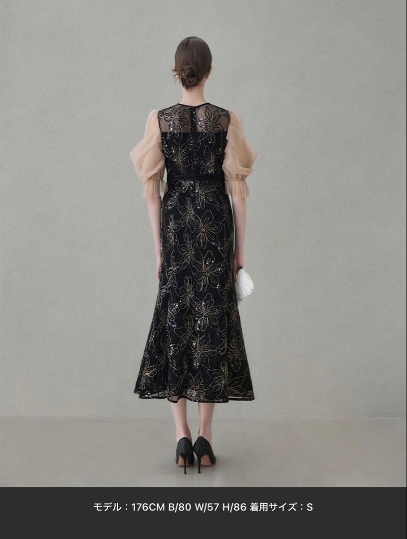 スパンコールフラワーリボンチュールワンピースドレス結婚式二次会パーティー成人式