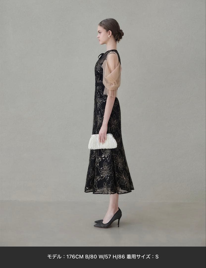 スパンコールフラワーリボンチュールワンピースドレス結婚式二次会パーティー成人式