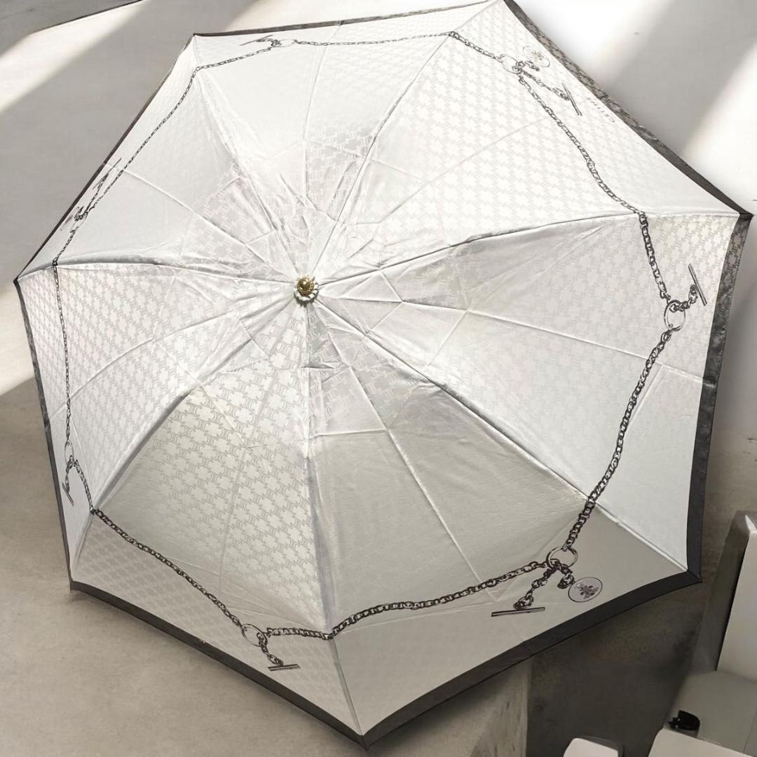 CELINE セリーヌ トリオンフ ゴールド金具 折りたたみ傘 雨傘 シルバー