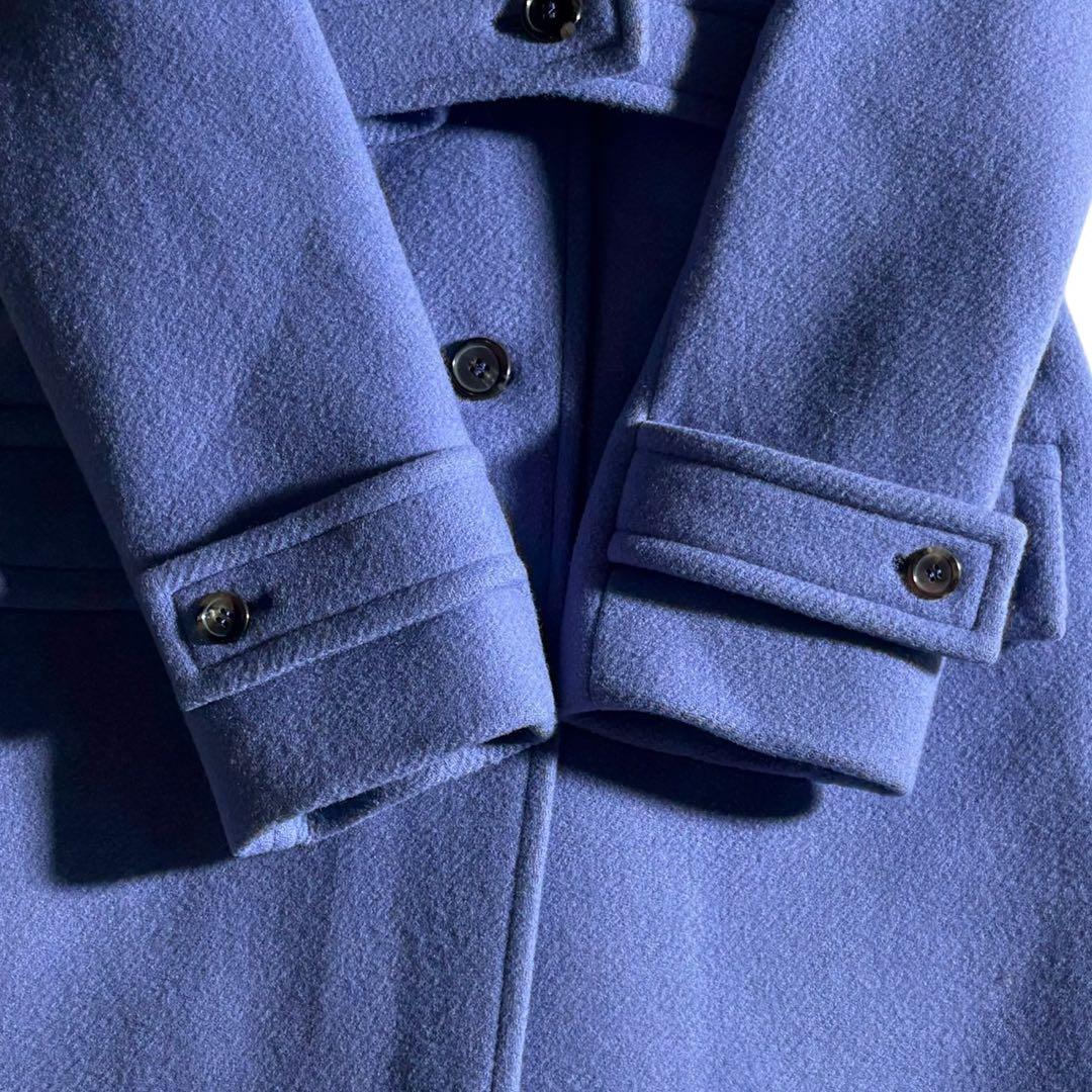 美品 Chloé スタンドカラー ベルデッドウールコート くすみブルー クロエ