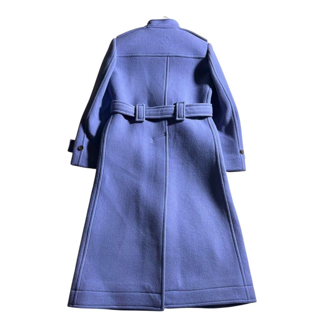 美品 Chloé スタンドカラー ベルデッドウールコート くすみブルー クロエ