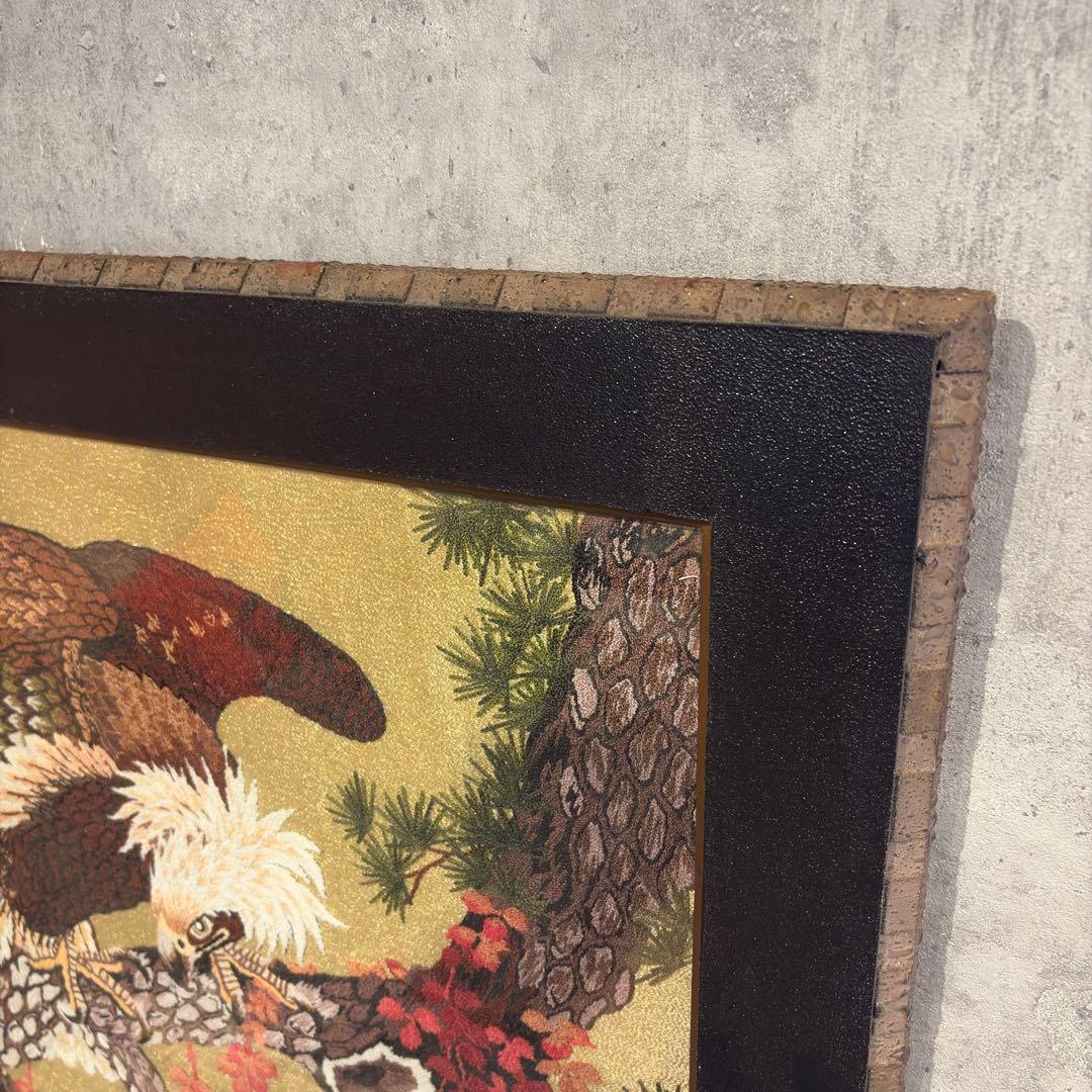 文化刺繍　昭和レトロ 額縁 大型 鷲 イーグル 刺繍画 刺繍アート 鷹 松