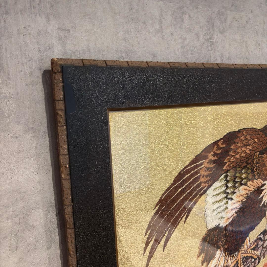 文化刺繍　昭和レトロ 額縁 大型 鷲 イーグル 刺繍画 刺繍アート 鷹 松