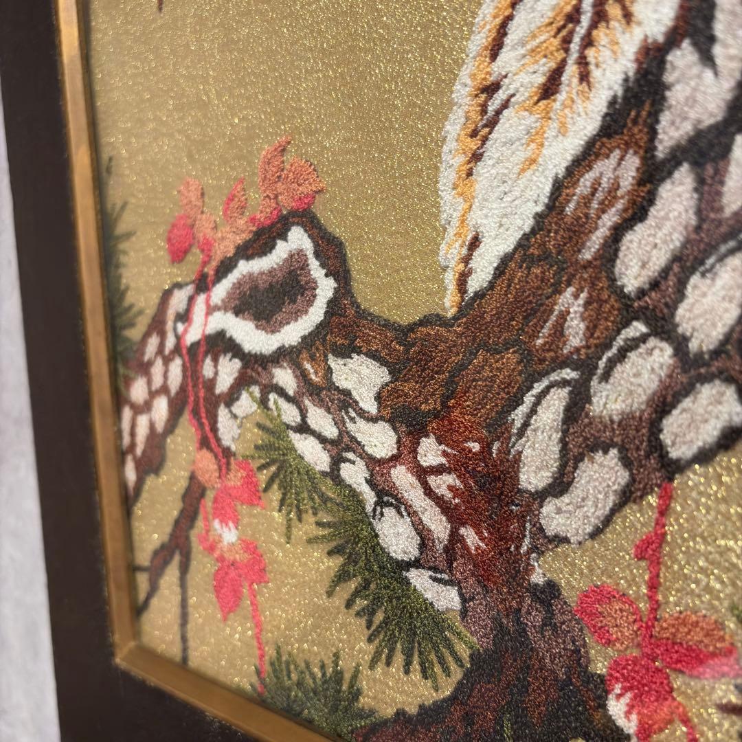 文化刺繍　昭和レトロ 額縁 大型 鷲 イーグル 刺繍画 刺繍アート 鷹 松