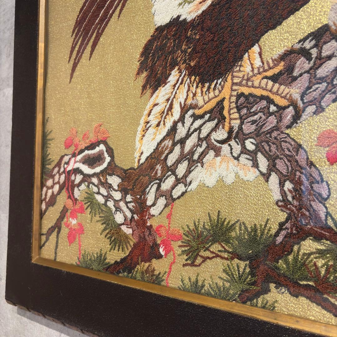 文化刺繍　昭和レトロ 額縁 大型 鷲 イーグル 刺繍画 刺繍アート 鷹 松