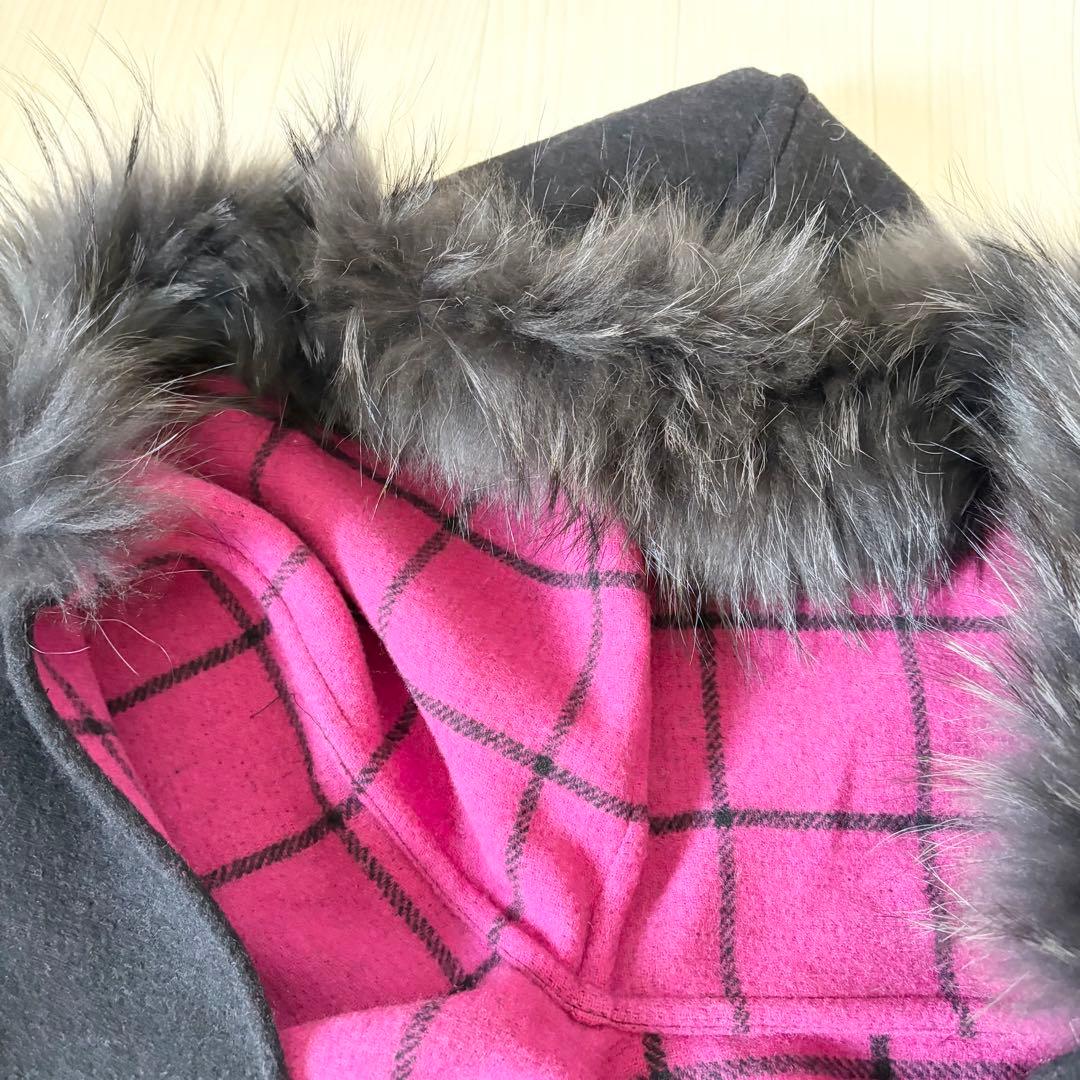 グレースコンチネンタル ストール　ポンチョ　チェック　ファー　ラクーン