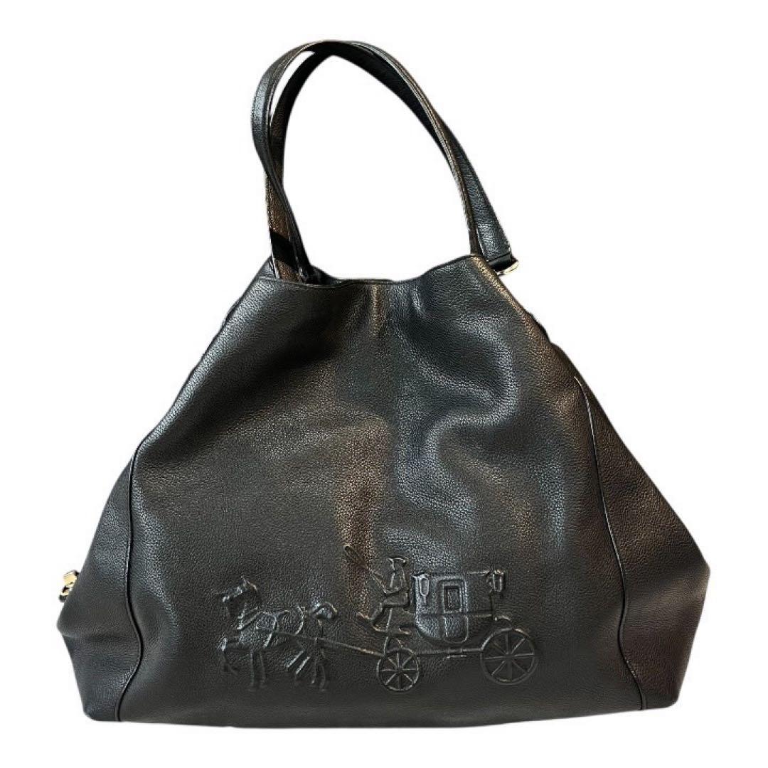 coach 黒　イーディー　ホースキャリッジ　レザー　トートバッグ