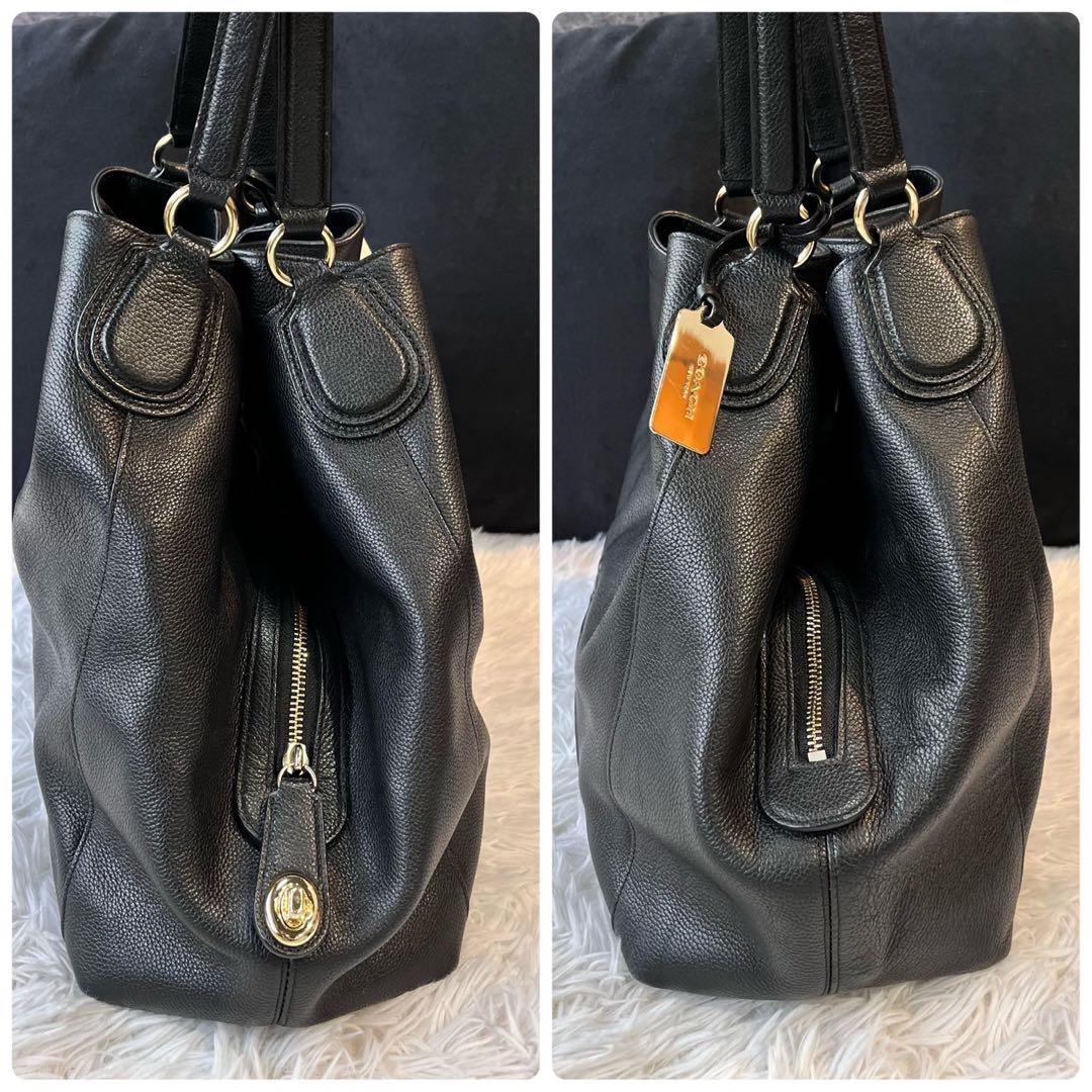coach 黒　イーディー　ホースキャリッジ　レザー　トートバッグ