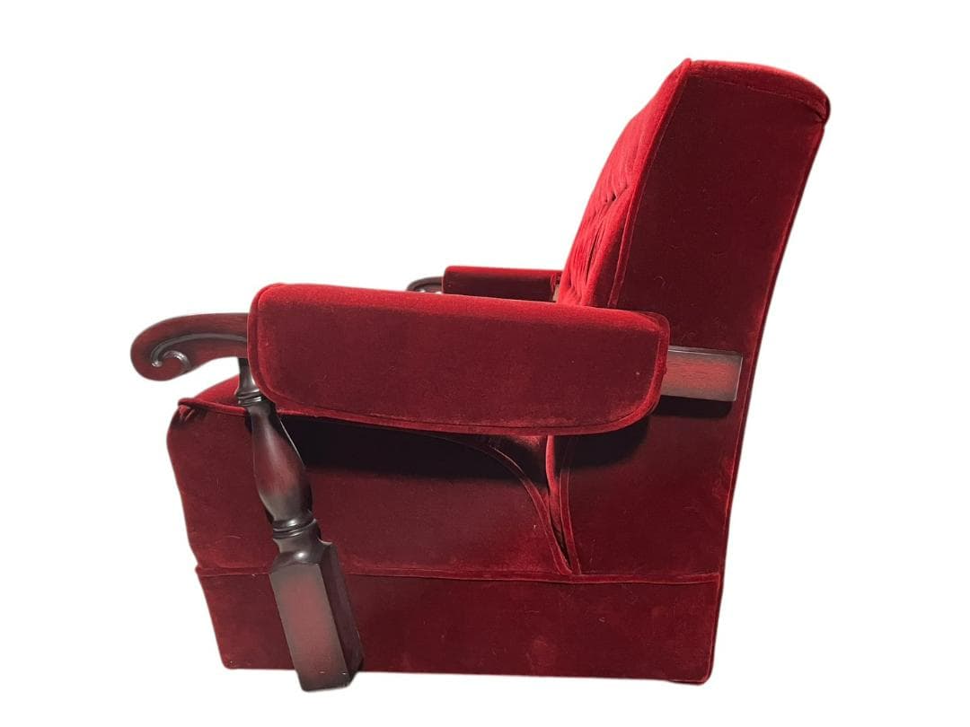 ◇昭和レトロ 古家具 3人掛けベロアソファー アームチェア ヴィンテージ 赤