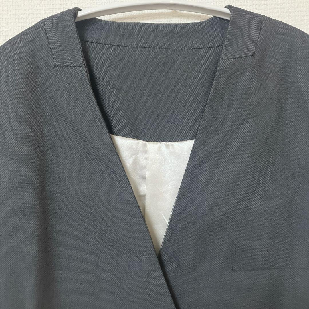 完売品　人気　ニアナ　ボクシーレイヤードチュールジャケット　チャコール　グレー系