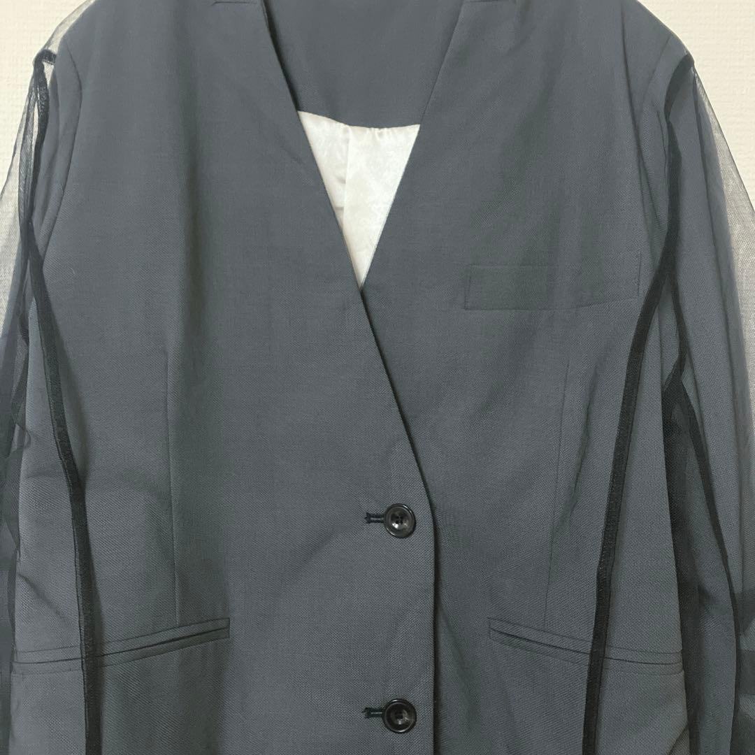 完売品　人気　ニアナ　ボクシーレイヤードチュールジャケット　チャコール　グレー系