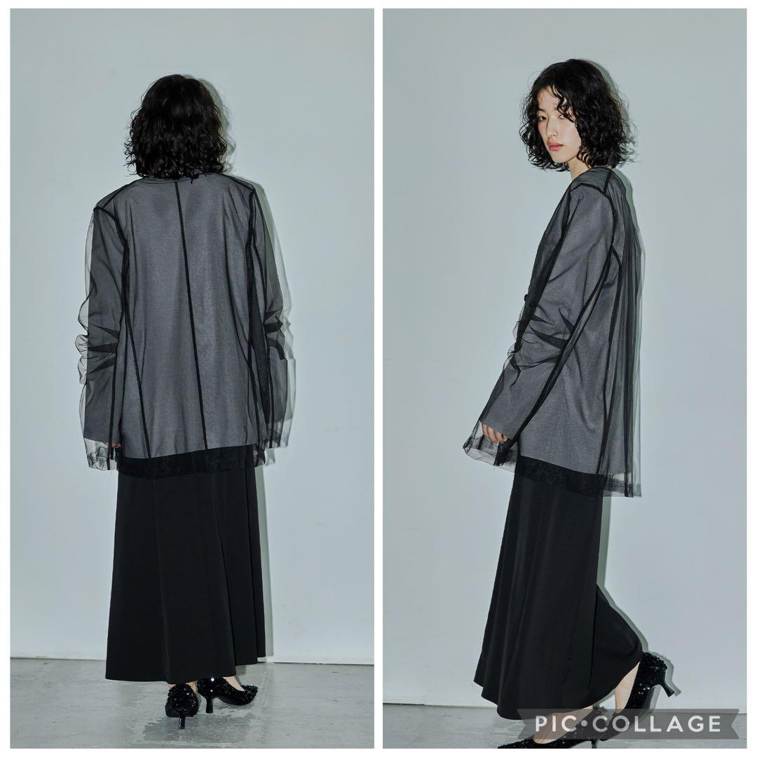 完売品　人気　ニアナ　ボクシーレイヤードチュールジャケット　チャコール　グレー系