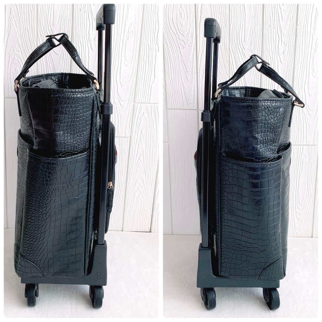 極美品【SWANY スワニー】クロコ型押し トート キャリーバッグ Lサイズ