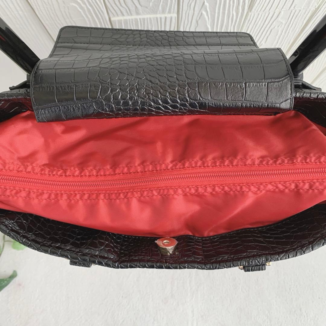 極美品【SWANY スワニー】クロコ型押し トート キャリーバッグ Lサイズ