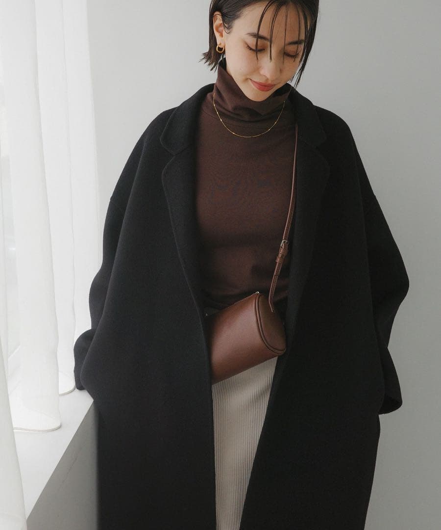 エバーネイビー evernavy リバーロングコクーンコート ブラック M