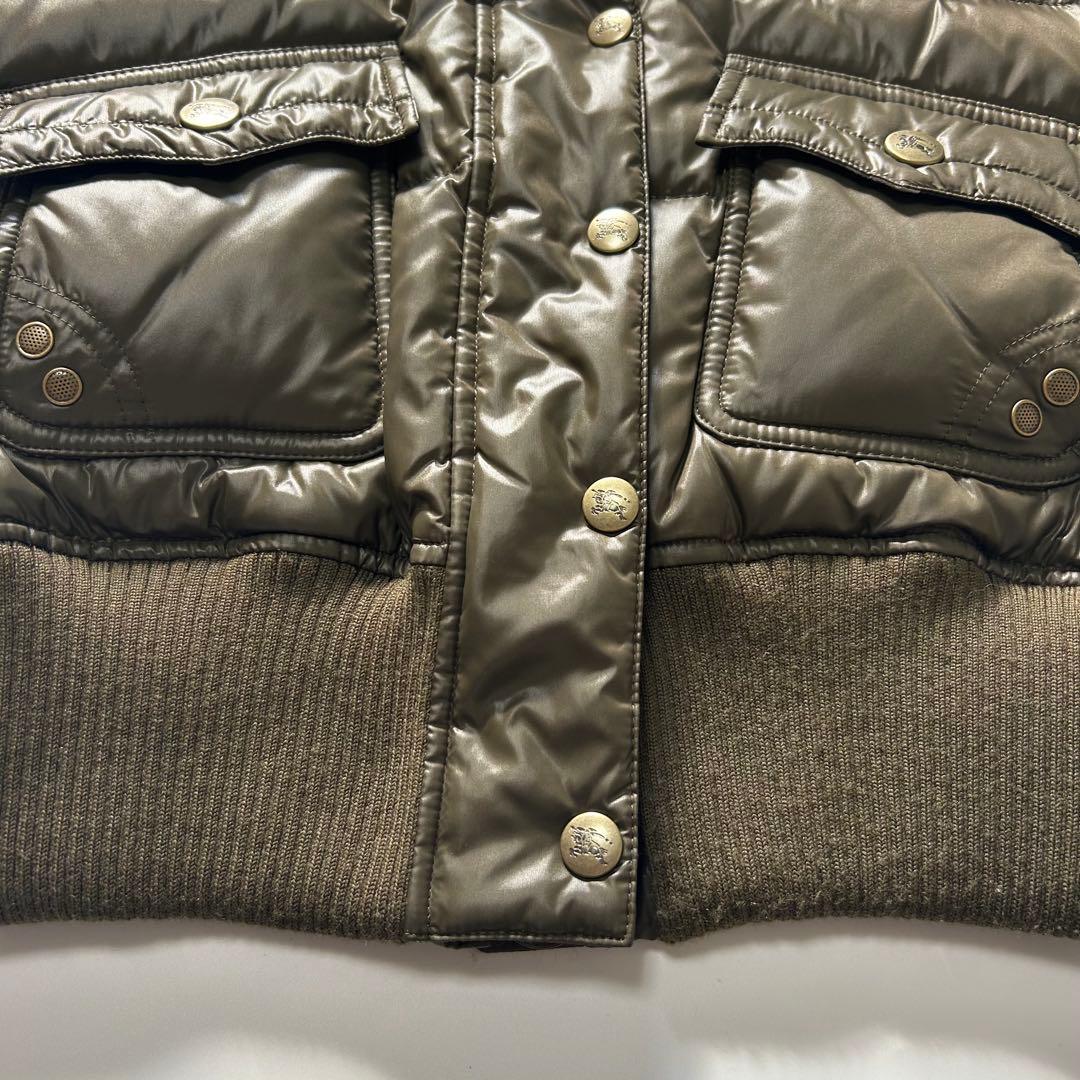 美品✨　バーバリー ダウンベスト リアルファー　ロゴ刺繍　カーキ　チェック　②