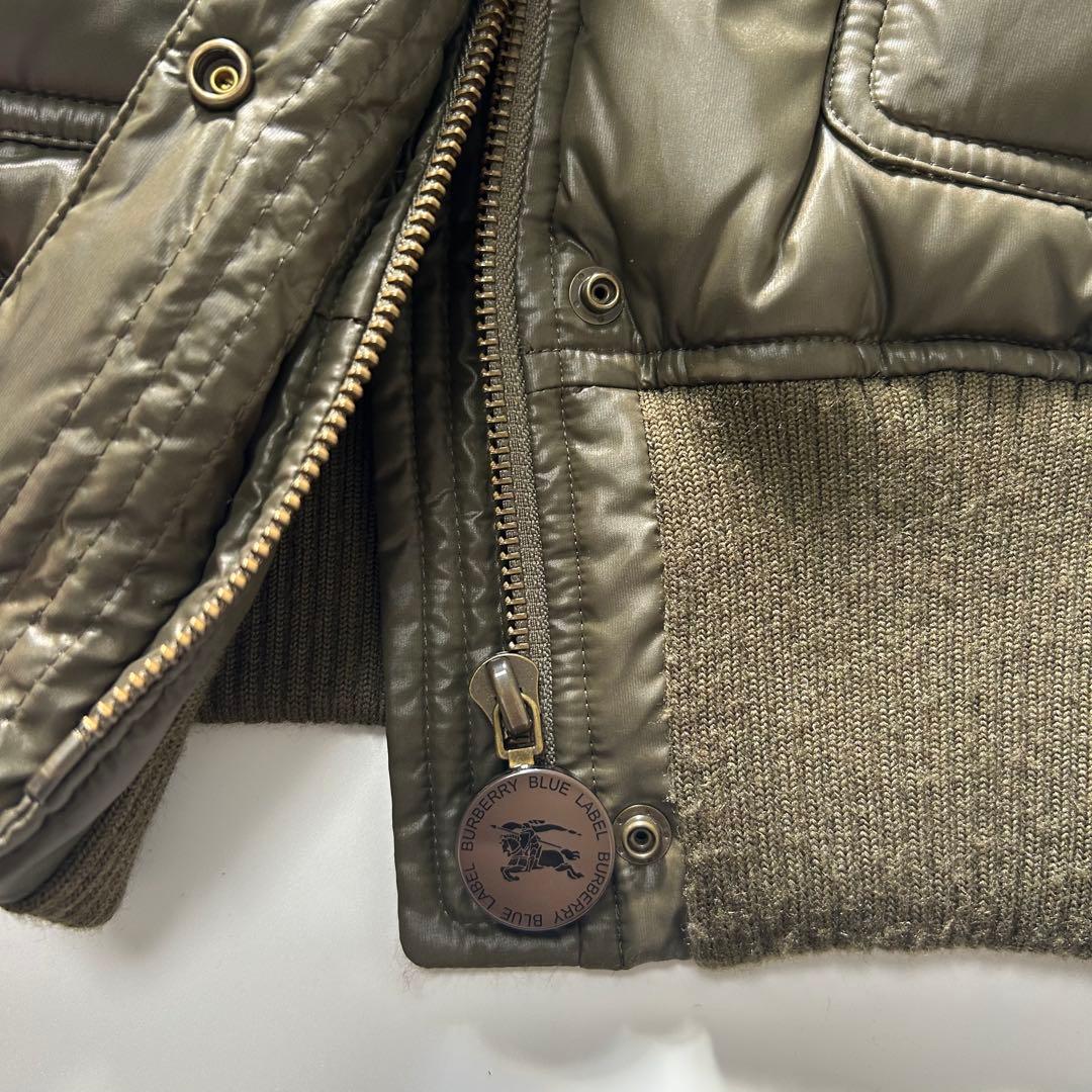 美品✨　バーバリー ダウンベスト リアルファー　ロゴ刺繍　カーキ　チェック　②