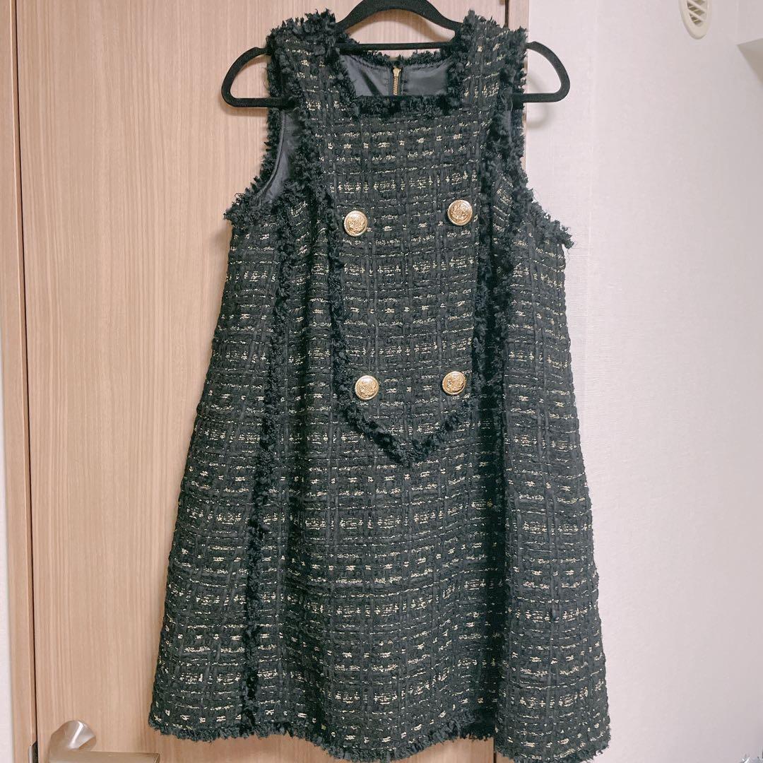 【美品】obli ツイードジャンパーワンピース