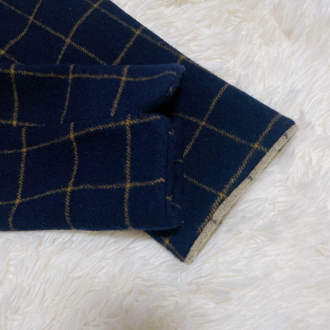 パラスパレス　ネイビー チェック ノーカラージャケット　ウール　サイズ2