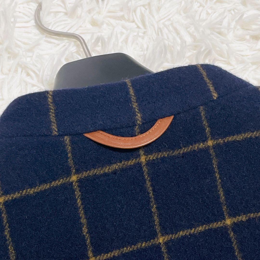 パラスパレス　ネイビー チェック ノーカラージャケット　ウール　サイズ2