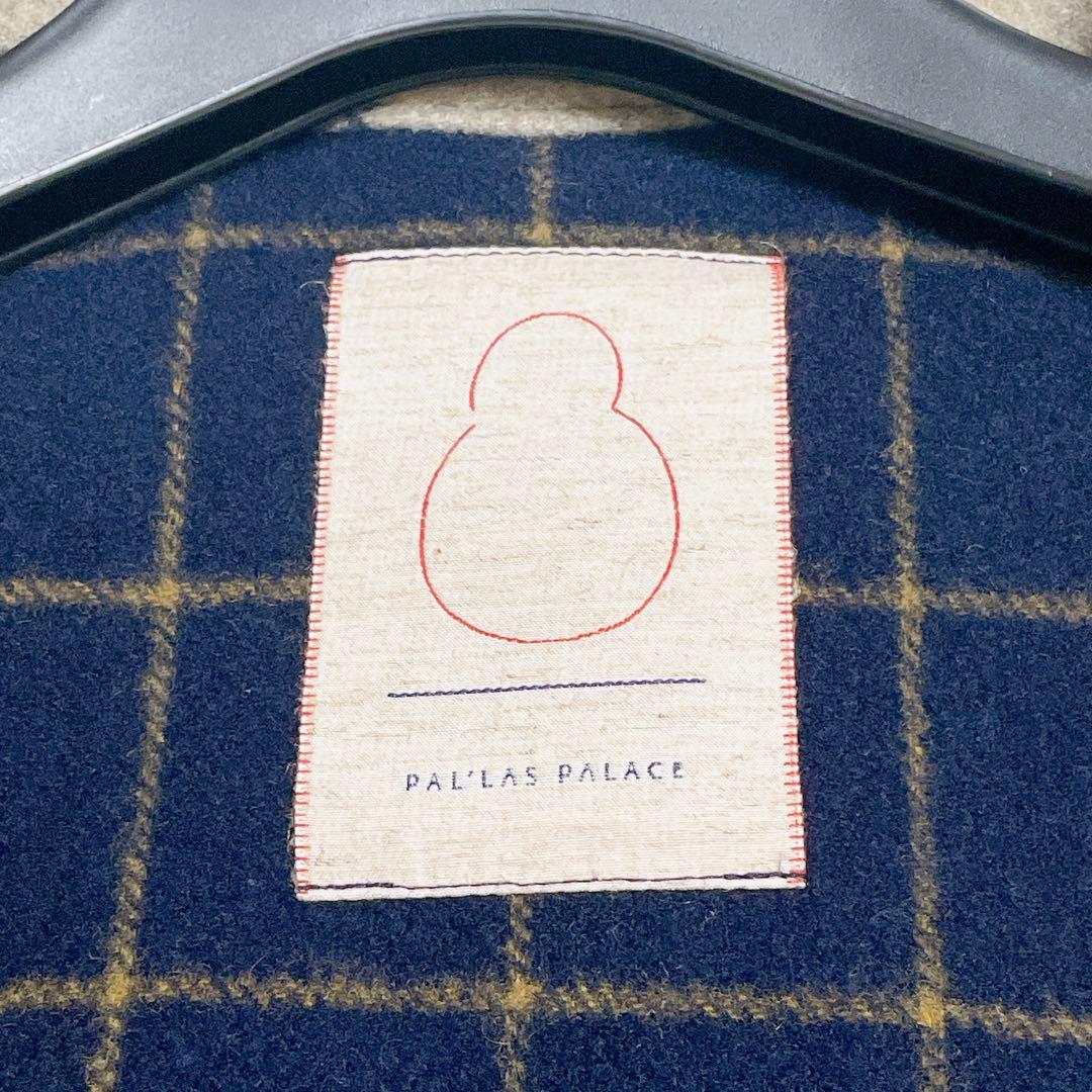 パラスパレス　ネイビー チェック ノーカラージャケット　ウール　サイズ2