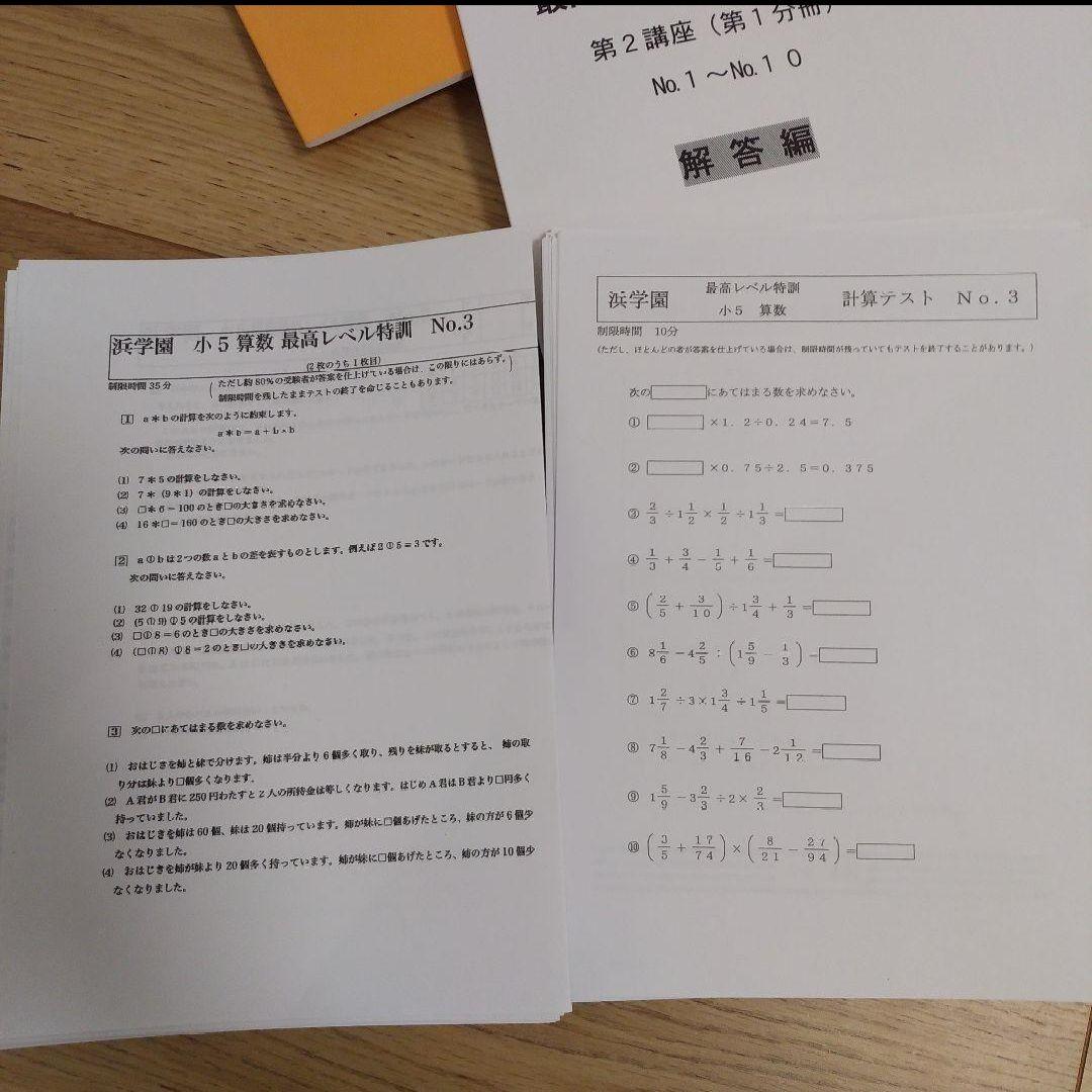 専用⭐️浜学園　小5 最高レベル特訓　問題集　復習テスト テキスト　書込なし