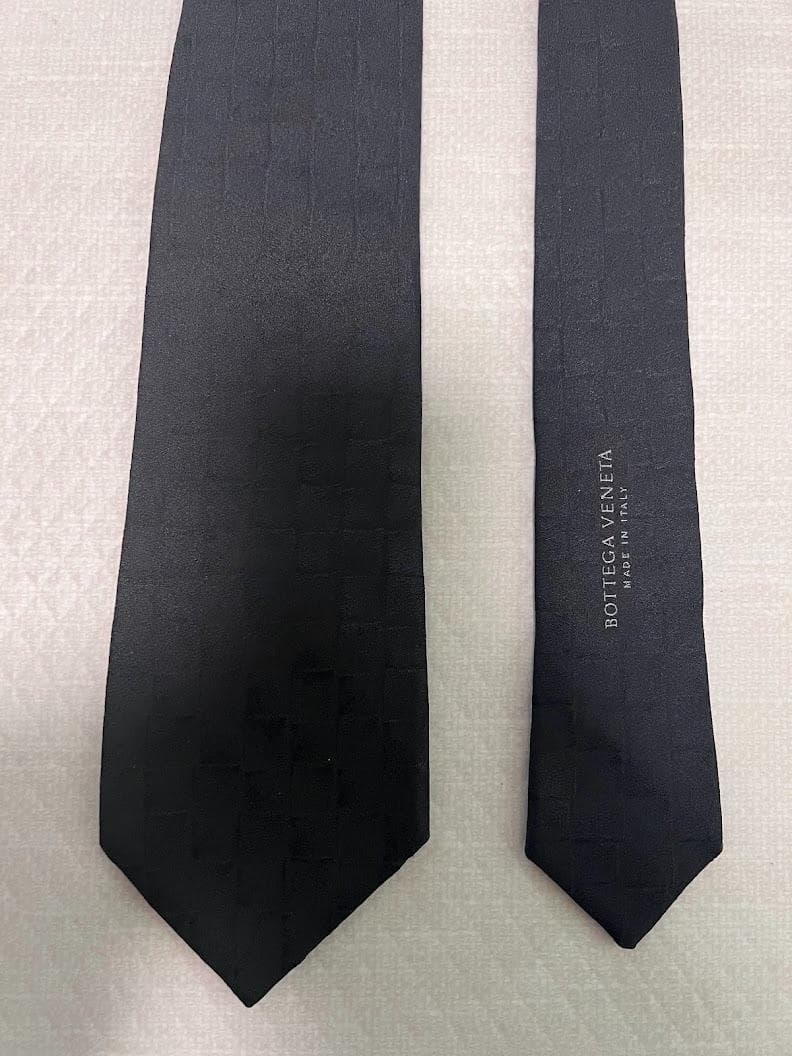 BOTTEGA VENETA シルク100% ネクタイ イントレチャート 黒