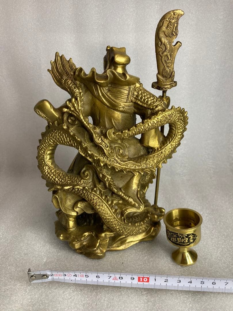 三国 関羽 雲長 武聖 龍 金属製 オブジェ 置物 セット