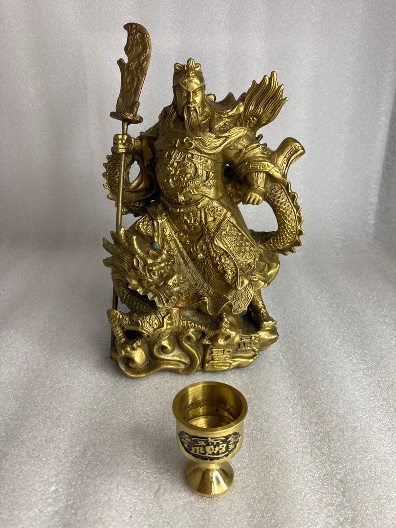 三国 関羽 雲長 武聖 龍 金属製 オブジェ 置物 セット