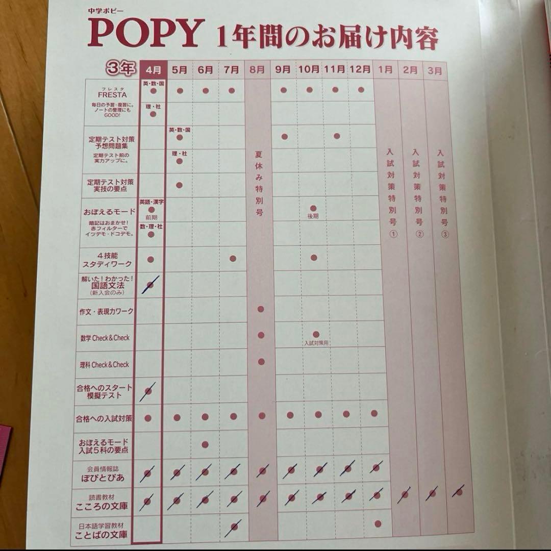 月刊 中学ポピー 中3 教材 国語 数学 英語 理科 社会 高校受験 一年分