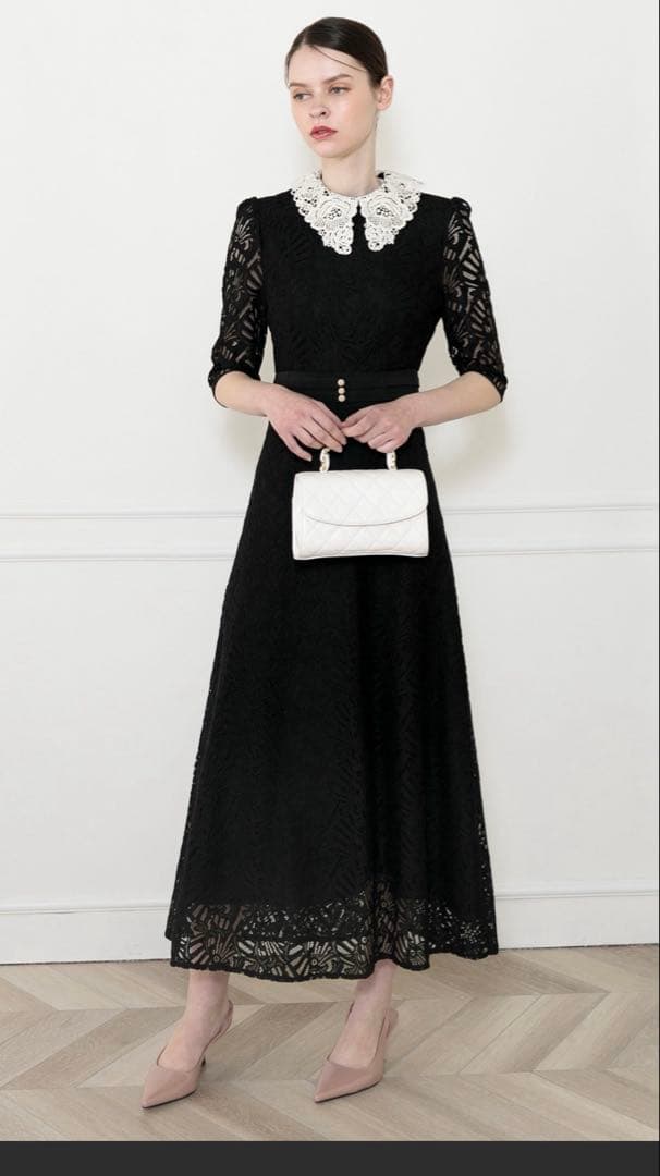 Leja 花柄　刺繍　シースルー　フォーマルドレス　パーティドレス　パールピアス