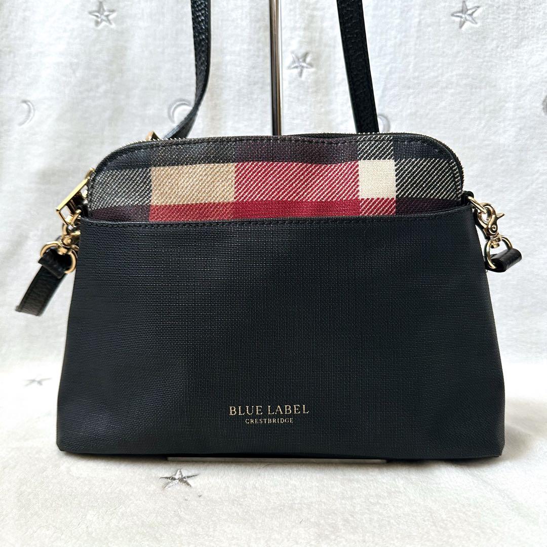 ブルーレーベルクレストブリッジ　ショルダーバッグ　CBチェック　ゴールド金具　黒