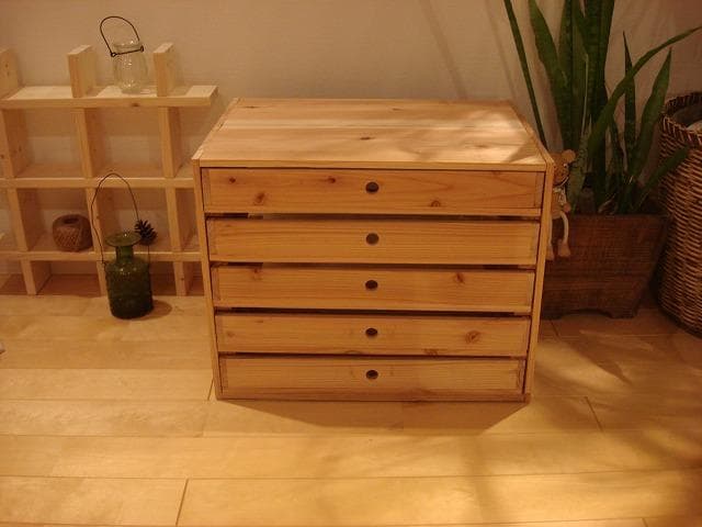 ★送料無料★サイズ変更可能★B4丸穴5段引き出し/オーダー可能 無垢材ナチュラル