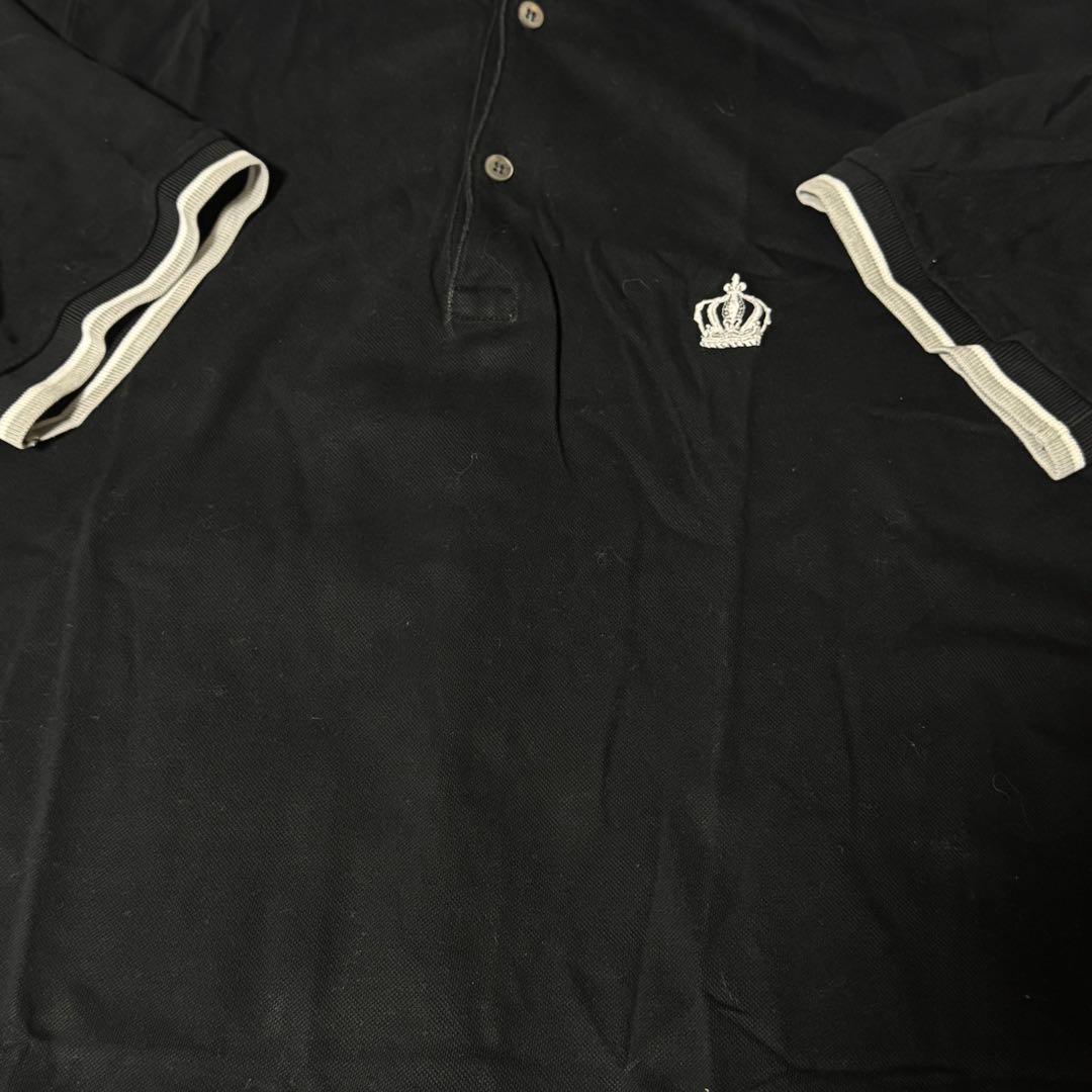 【美品】DOLCE&GABBANAクラウン刺繍ポロブラック50イタリア製