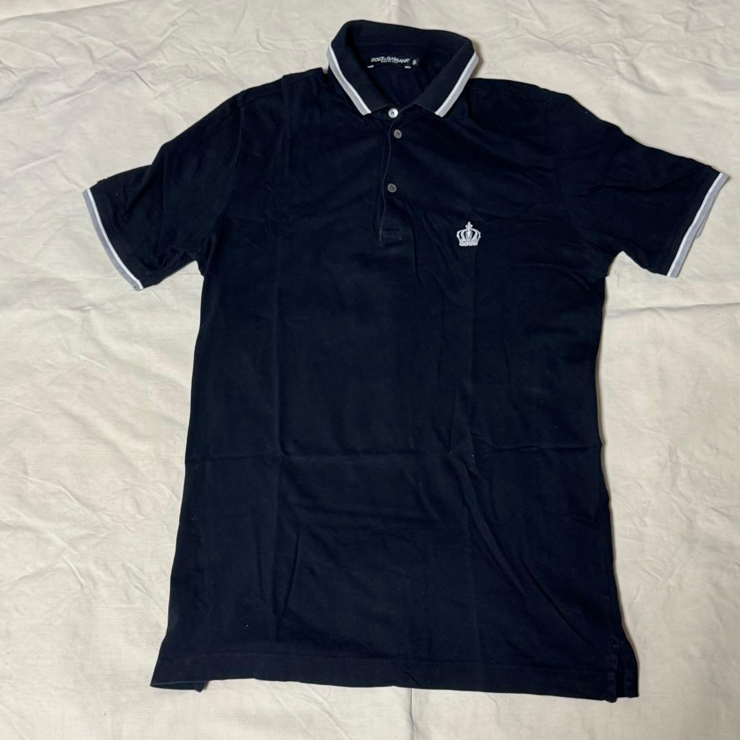 【美品】DOLCE&GABBANAクラウン刺繍ポロブラック50イタリア製