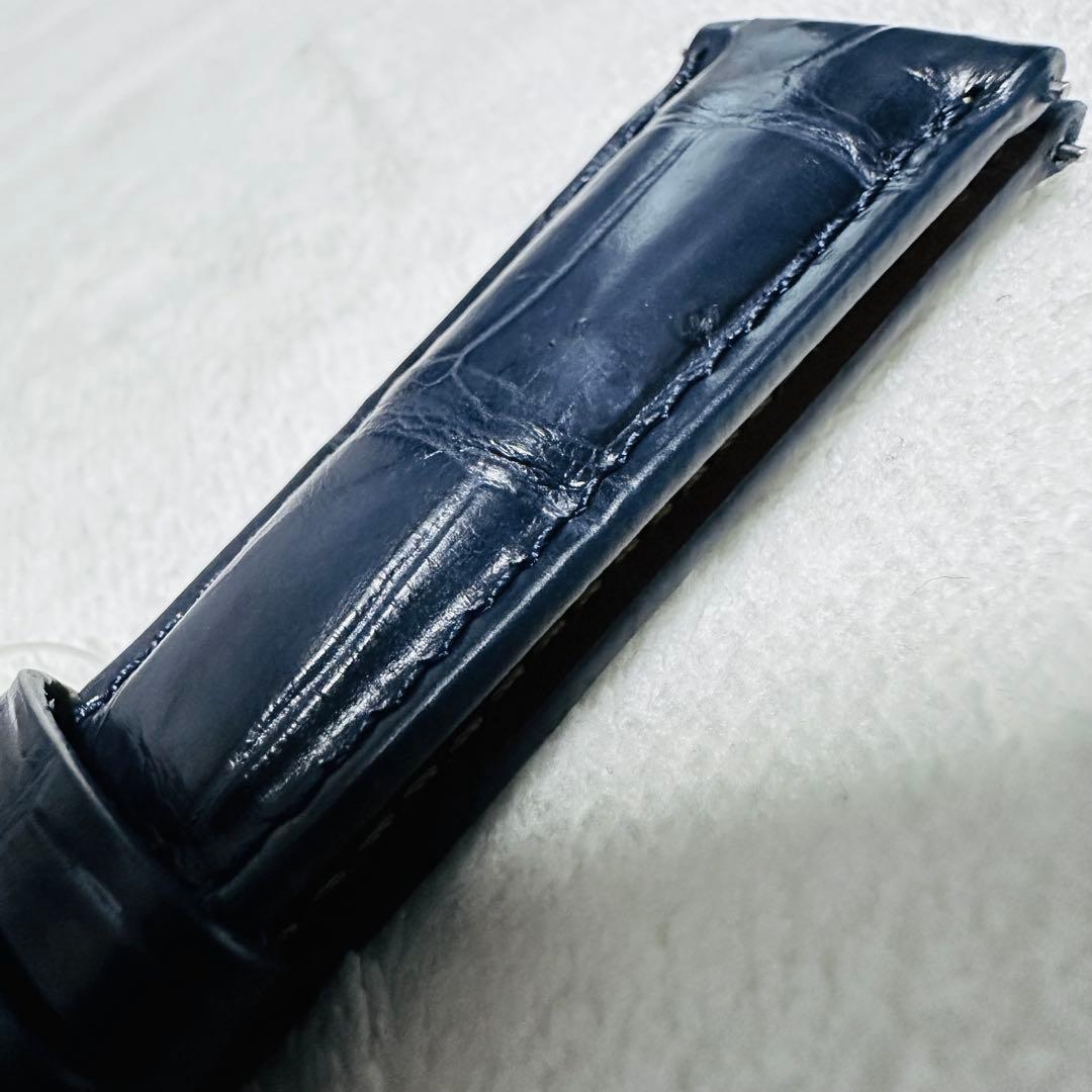 3073#20mm-18mmミッドナイトブルー★本物クロコダイルベルト★スイス製