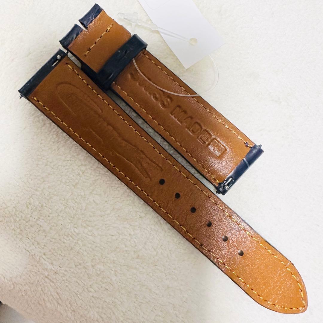 3073#20mm-18mmミッドナイトブルー★本物クロコダイルベルト★スイス製