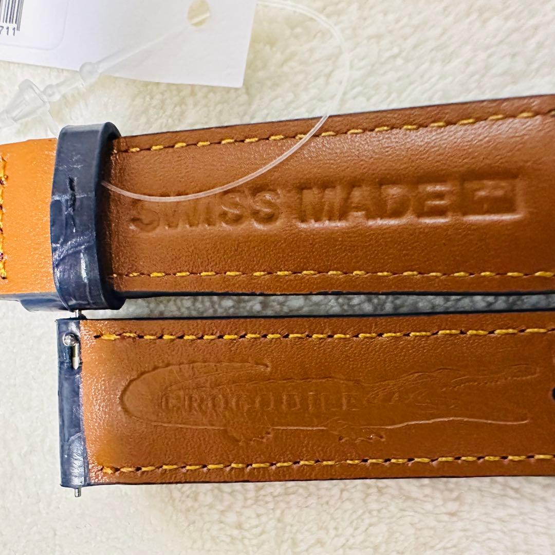 3073#20mm-18mmミッドナイトブルー★本物クロコダイルベルト★スイス製